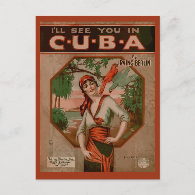 Cartão Postal Vejo você em Cuba, cobrir de música retrô (Frente)