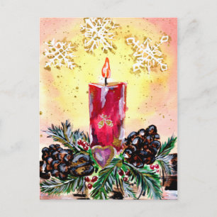 Cartão Postal Vela de Natal e Flocos de Neve