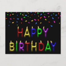 Cartão Postal Velas Aniversário Feliz Confetes Arc