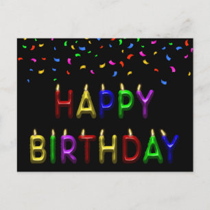 Cartão Postal Velas Aniversário Feliz Confetes Arc