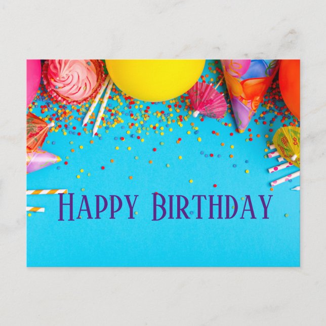 Cartão Postal Velas de Aniversário, Cupcake, Confeitos  (Frente)