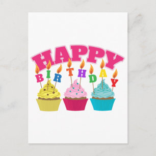 Cartão Postal Velas De Aniversário Cupcakes - Ideia De Presente
