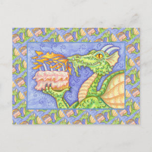 CARTÃO POSTAL VELAS DE ANIVERSÁRIO DRAGÃO QUE SOLTA FUMAÇA