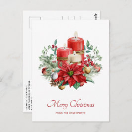Cartão Postal Velas de Aquarela e Natal de Poinsettia