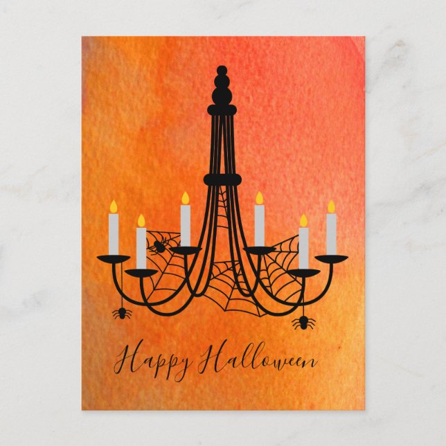 Cartão Postal Velas e aranhas do Dia das Bruxas (Frente)