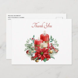 Cartão Postal Velas e Buquê Floral Natal Agradecimento
