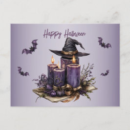 Cartão Postal Velas Roxas do Halloween Mordem Assustador