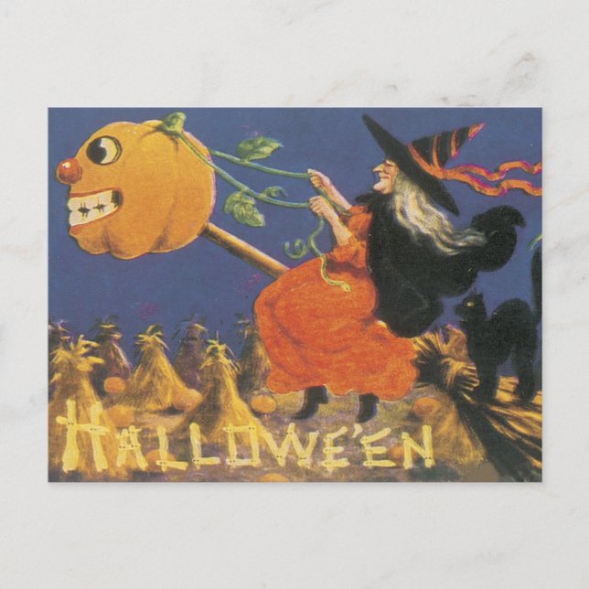 Cartão Postal Velha Bruxa de Halloween Fashiada (Frente)