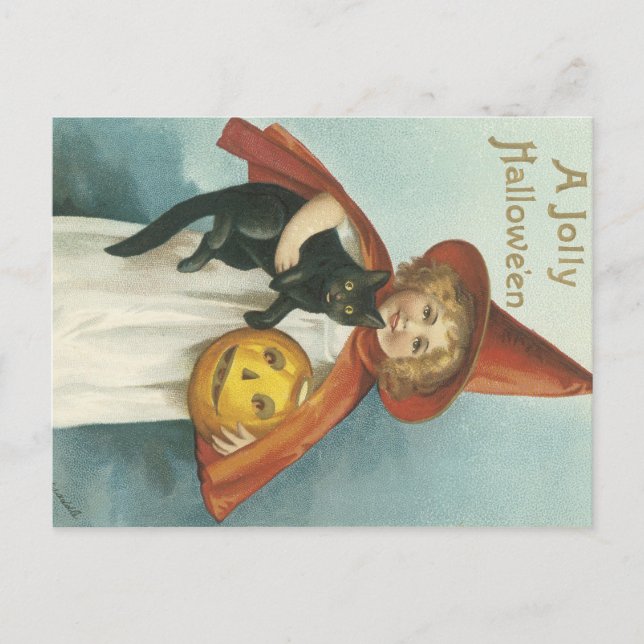 Cartão Postal Velha Bruxa Pequena de Halloween Jolly (Frente)