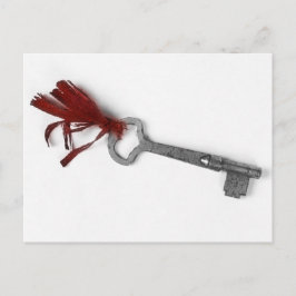 CARTÃO POSTAL VELHA CHAVE COM FITA VERMELHA