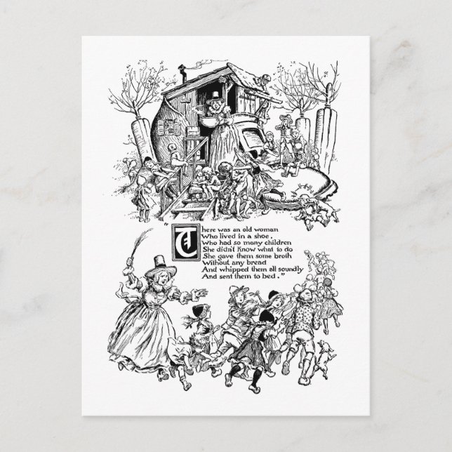 Cartão Postal Velha dentro de um Sapato Rima Infantil (Frente)