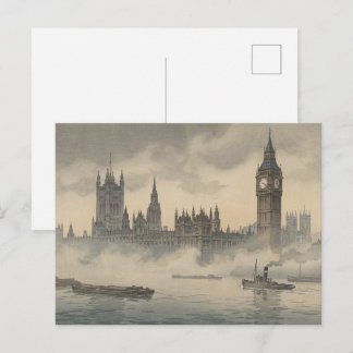 Cartão Postal Velho Londres na Gravura Japonesa em Xilogravura