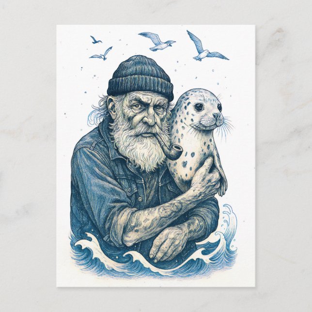 Cartão Postal Velho Marinheiro com Foca (Frente)