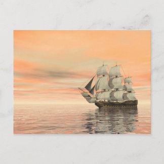 Cartão Postal Velho navio mercante no oceano - renderização 3D