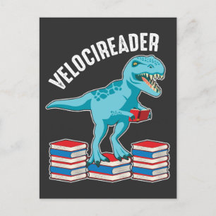 Cartão Postal Velociraptor Book reader Funny Dinosaur Student