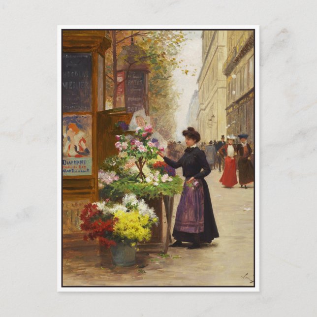 Cartão Postal Vendedor de Flores em Paris por Victor Gilbert (Frente)