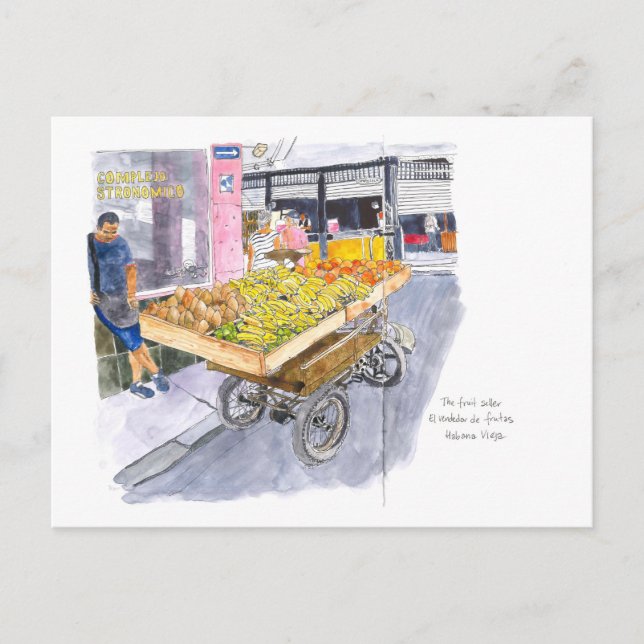 Cartão Postal Vendedor de frutas em Old Havana, Cuba (Frente)