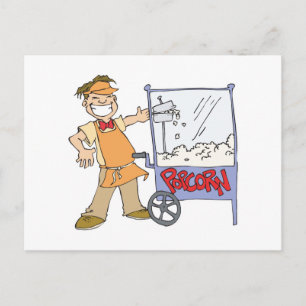 Cartão Postal vendedor de pipoca carrinho de pipoca de cinema