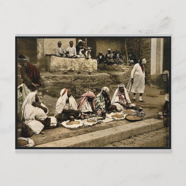 Cartão Postal Vendedores cúbicos e um café árabe, Tunis, Tunísia (Frente)