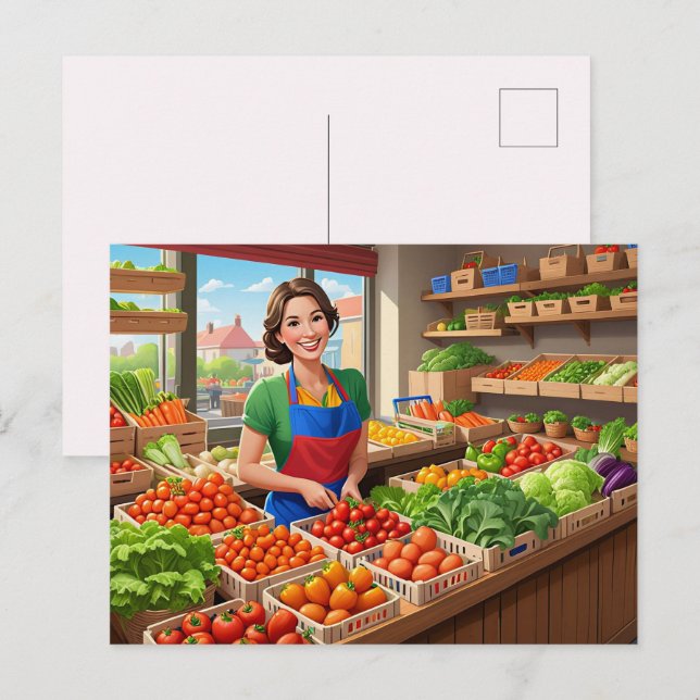 Cartão Postal Vendedores de legumes frescos fofos  (Frente/Verso)