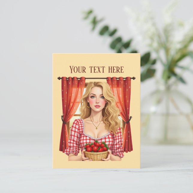 Cartão Postal Vendedores de morango fofos personalizáveis (Em pé/Frente)