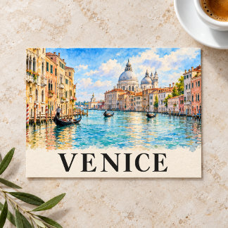 Cartão Postal Veneza Itália Aquarela Grande Canal Gôndola