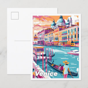 Cartão Postal Veneza Itália Art Vintage Ilustração Viagem