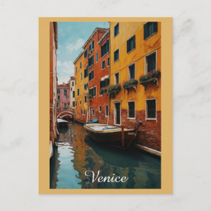 Cartão Postal Veneza Itália Barco Colorido no Canal Viagem