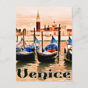 Cartão Postal Veneza, Itália, barcos no porto da cidade, viagens