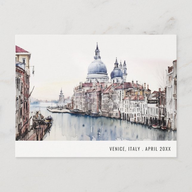 Cartão Postal Veneza Itália Canais Aquarela Viagem Italiana (Frente)