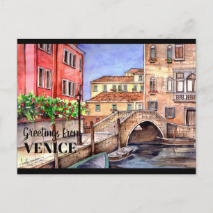 Cartão Postal Veneza Itália Caneta e Aguada Aquarela