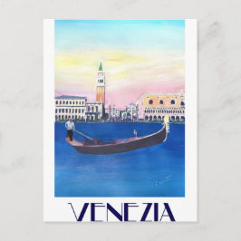 Cartão Postal Veneza Itália Gondola no Grande Canal com San Marc