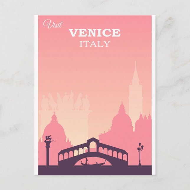 Cartão Postal Veneza Itália Viagens vintage rosa (Frente)