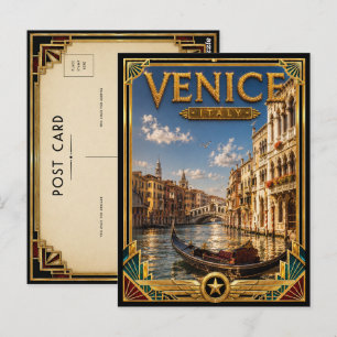 Cartão Postal Veneza Itália Vintage Grande Canal Art Deco Dourad