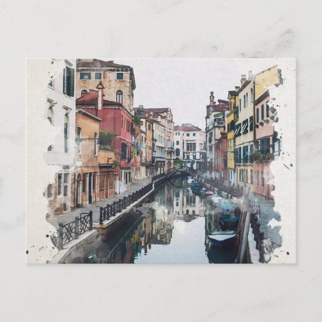 Cartão Postal Veneza Itália Watercolor Art (Frente)