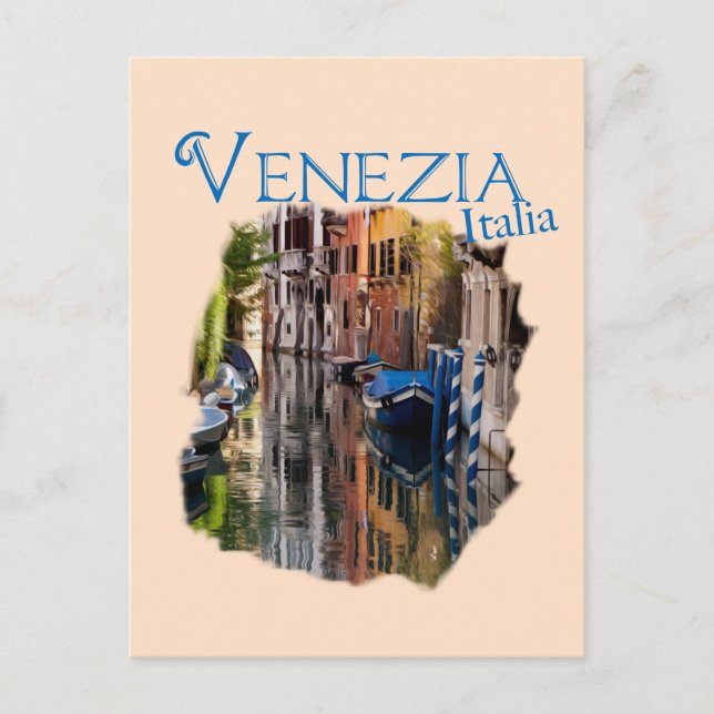 Cartão Postal Venezia, Itália: Canal Colorido (Frente)