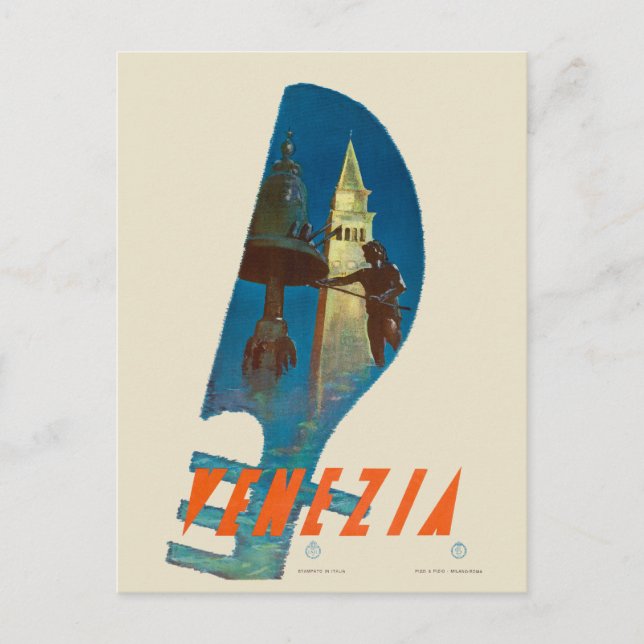 Cartão Postal Venezia Itália Poster de viagens de Veneza 1930 (Frente)