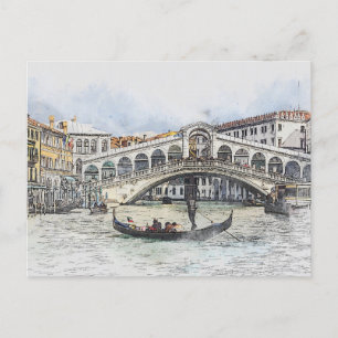 Cartão Postal Venice Gondola com Ponte