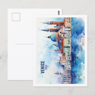 Cartão Postal Venice Itália Familiar Viagem Place Watercolor