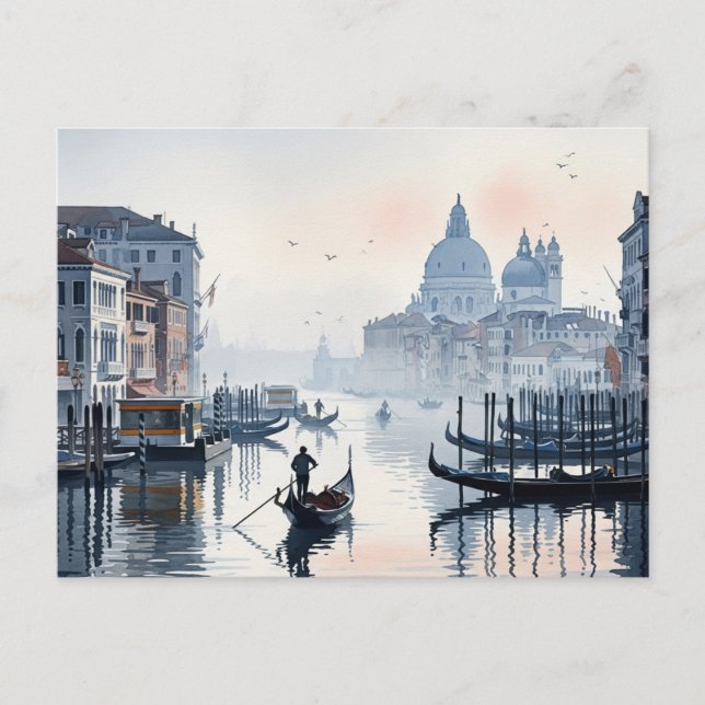 Cartão Postal Venice Itália Viagem Souvenir Watercolor (Frente)