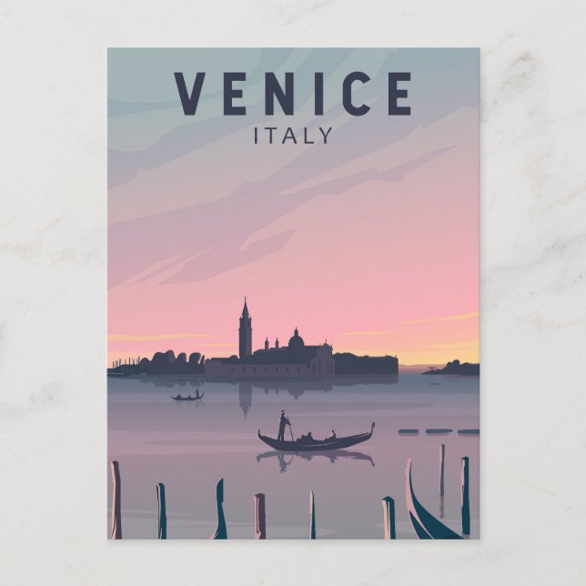 Cartão Postal Venice Itália Viagem Vintage Art (Frente)