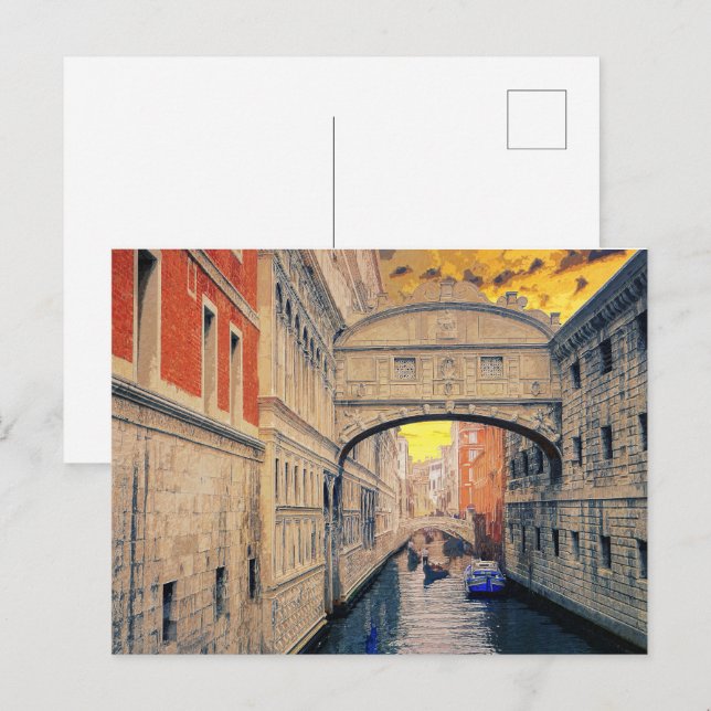 Cartão Postal Venice Itália Waterway Gondola Building #12 (Frente/Verso)