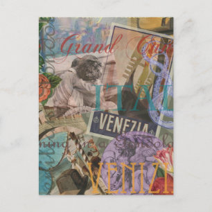 Cartão Postal Venice Vintage Trendy Itália Viagem Collage
