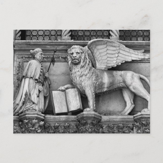 CARTÃO POSTAL VENICE WINGEN LION B/W (Frente)