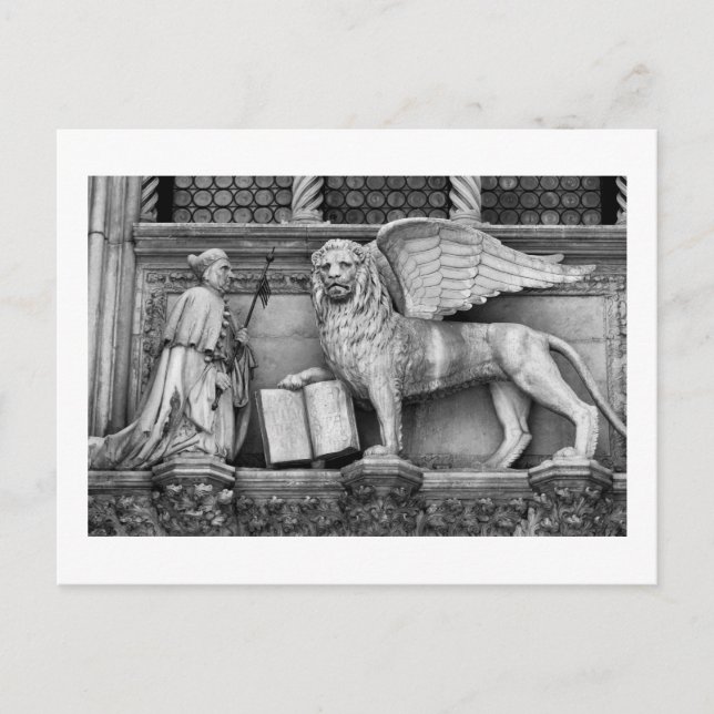 CARTÃO POSTAL VENICE WINGEN LION B/W (Frente)