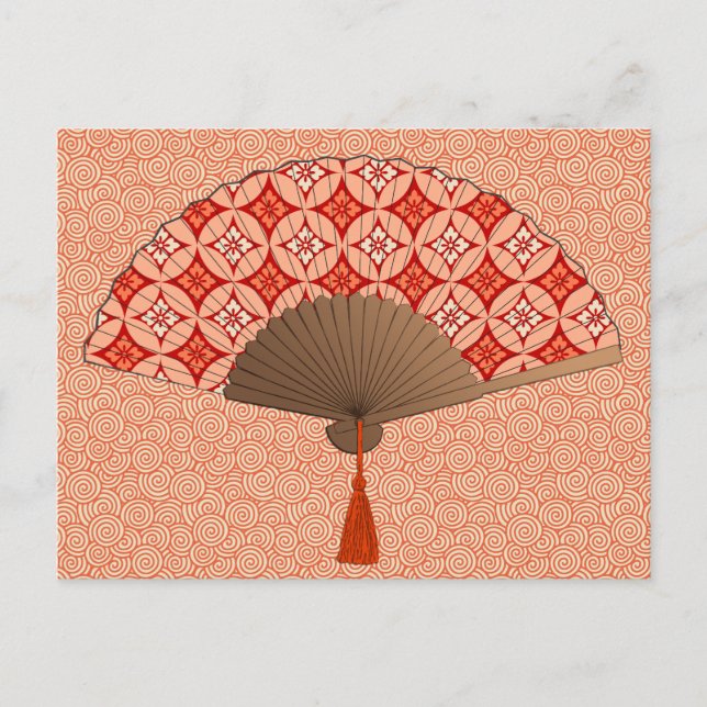 Cartão Postal Ventilador Japonês, Shippo Motif, Mandarin Orange (Frente)