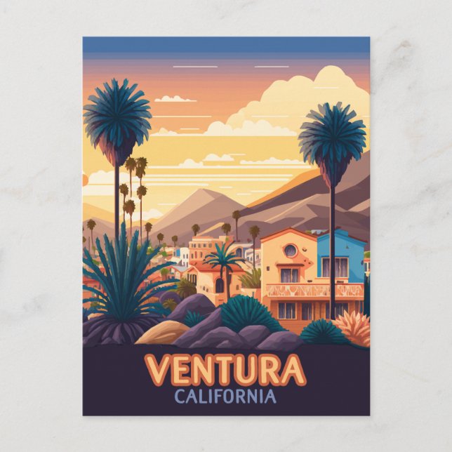 Cartão Postal Ventura Sunset Mounts Sul da Califórnia Retro (Frente)