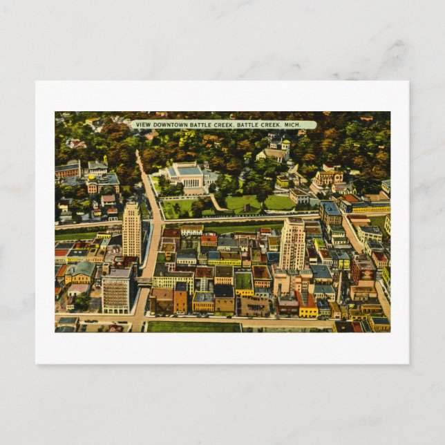 Cartão Postal Ver centro de Battle Creek, Michigan Vintage (Frente)