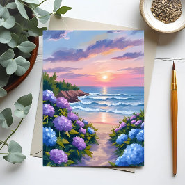 Cartão Postal Verão da Nova Inglaterra | Pintura de Praia de Hor