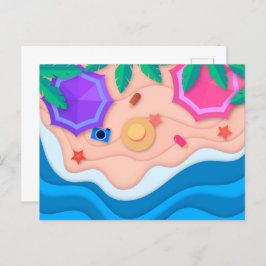 Cartão Postal Verão do Artesanato de papel na praia